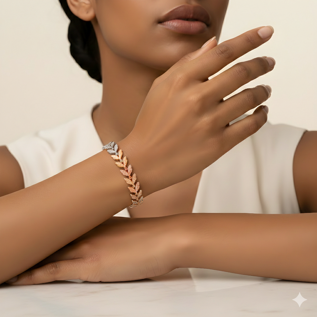 Elegantes Blatt-Armband In Tricolor-Design