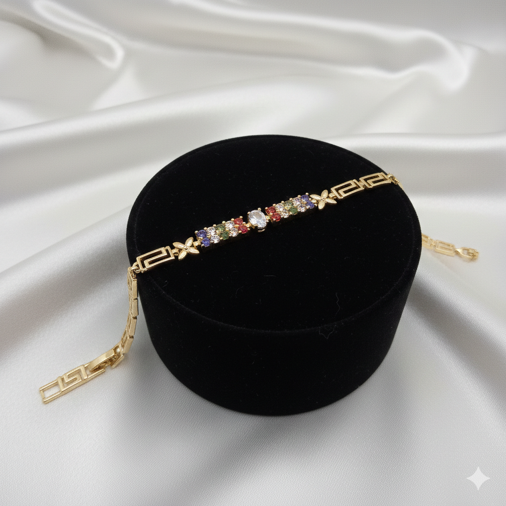 Elegantes Damen-Armband Mit Bunten Zirkonia Und Ovalem Kristall