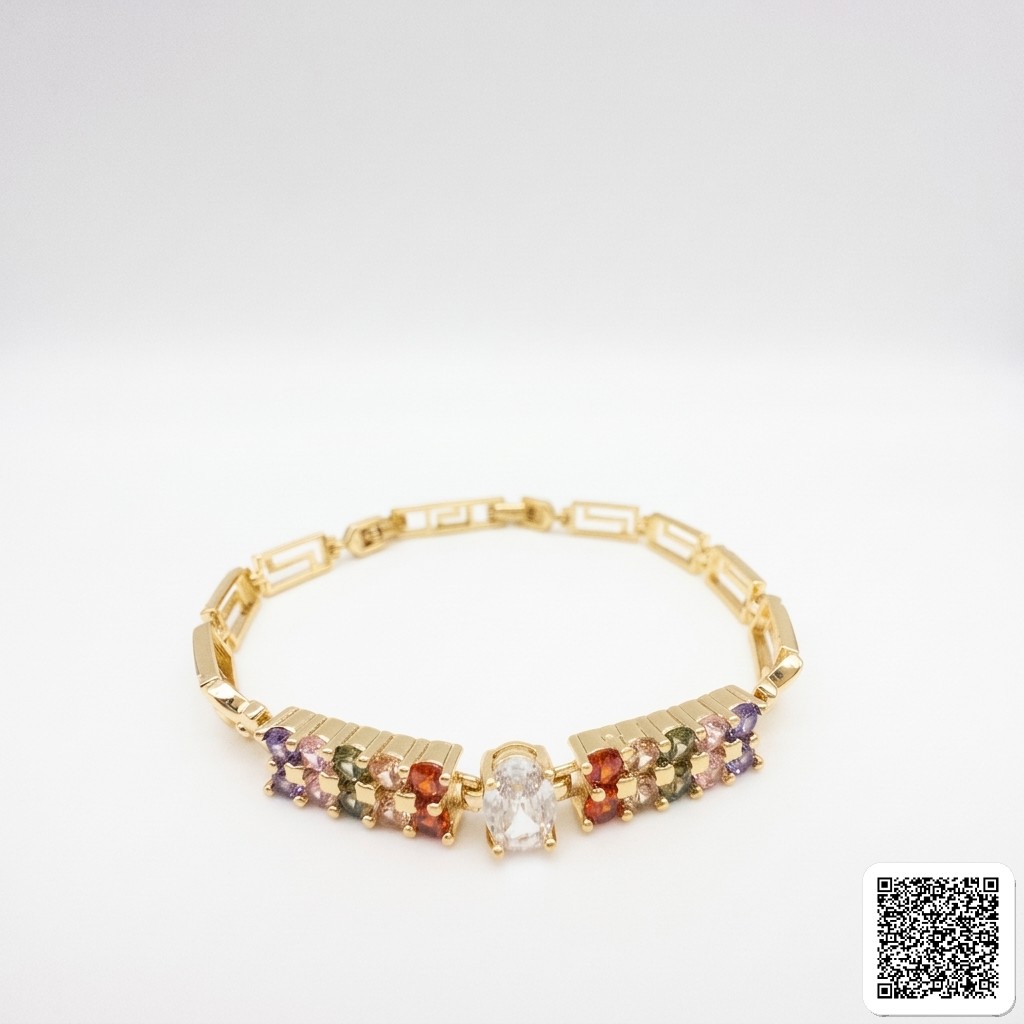 Elegantes Damen-Armband Mit Bunten Zirkonia Und Ovalem Kristall