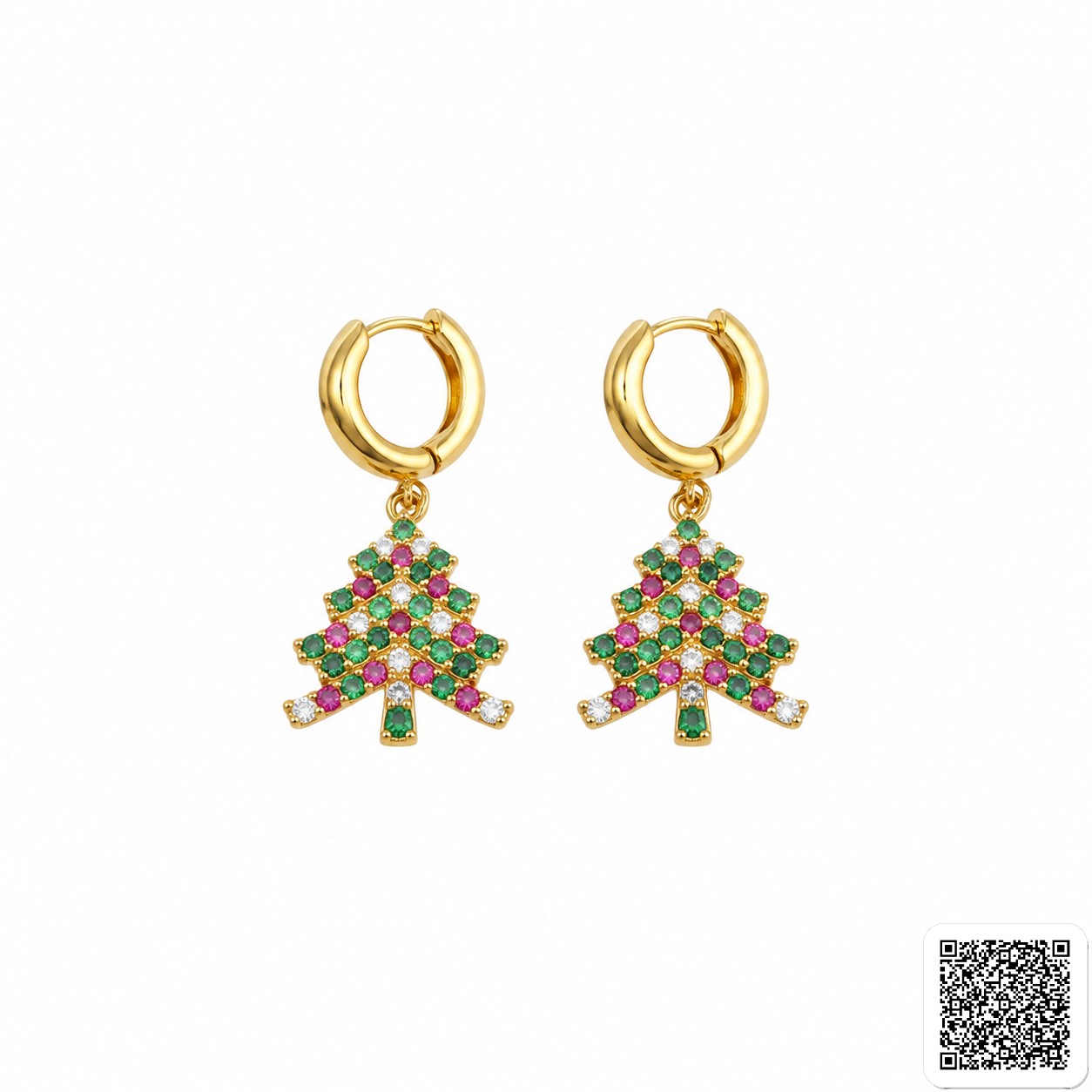 Weihnachtsbaum Creolen Mit Bunten Zirkonia Goldfarben