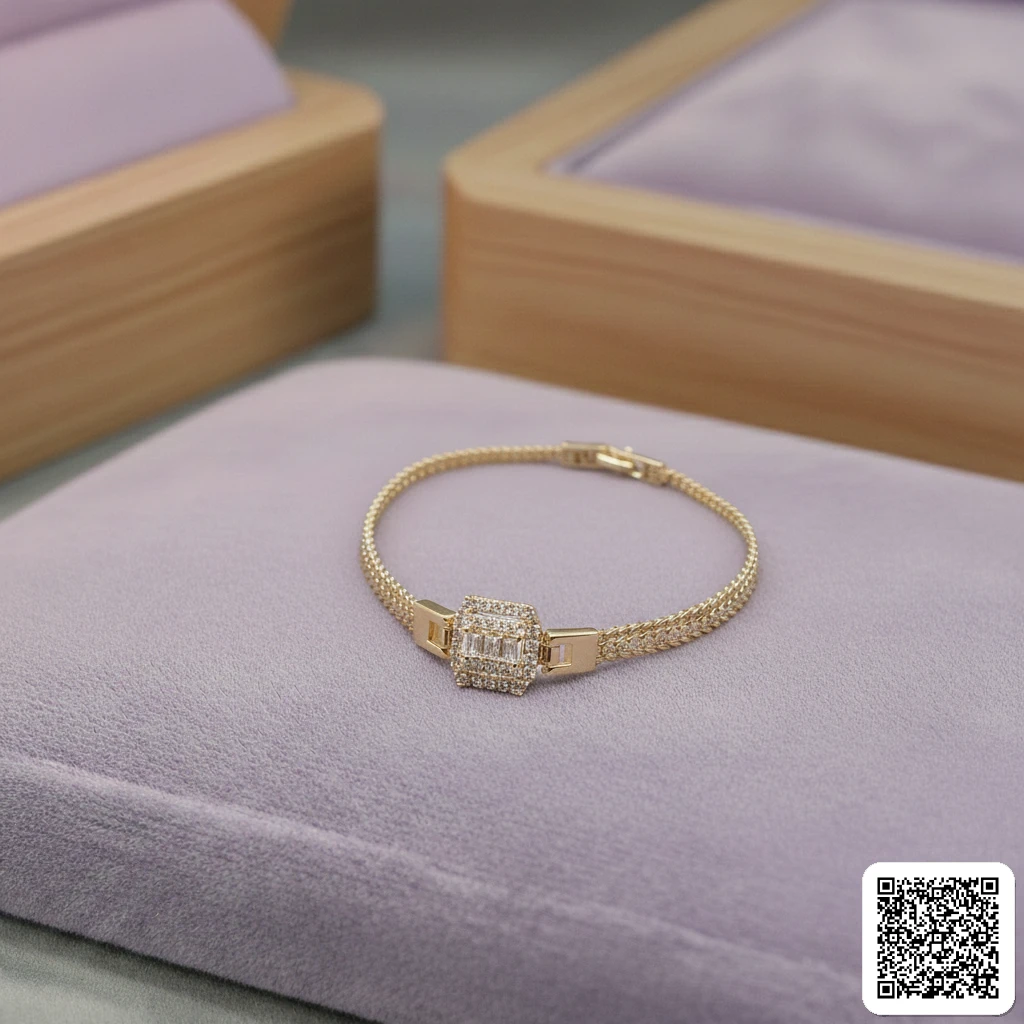Goldfarbenes Damenarmband mit Zirkonia – Modeschmuck