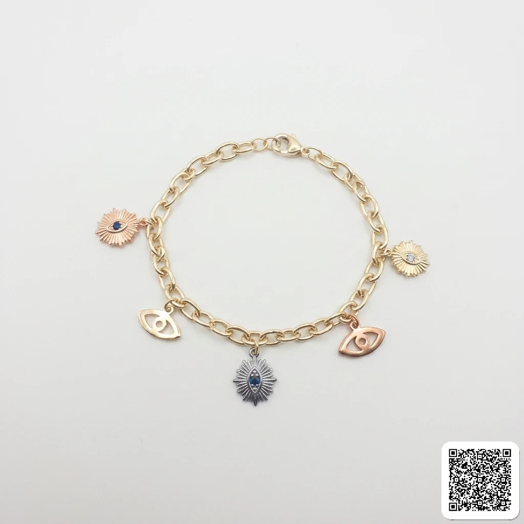 Goldfarbenes Charm-Armband Mit Nazar- Und Augen-Anhängern