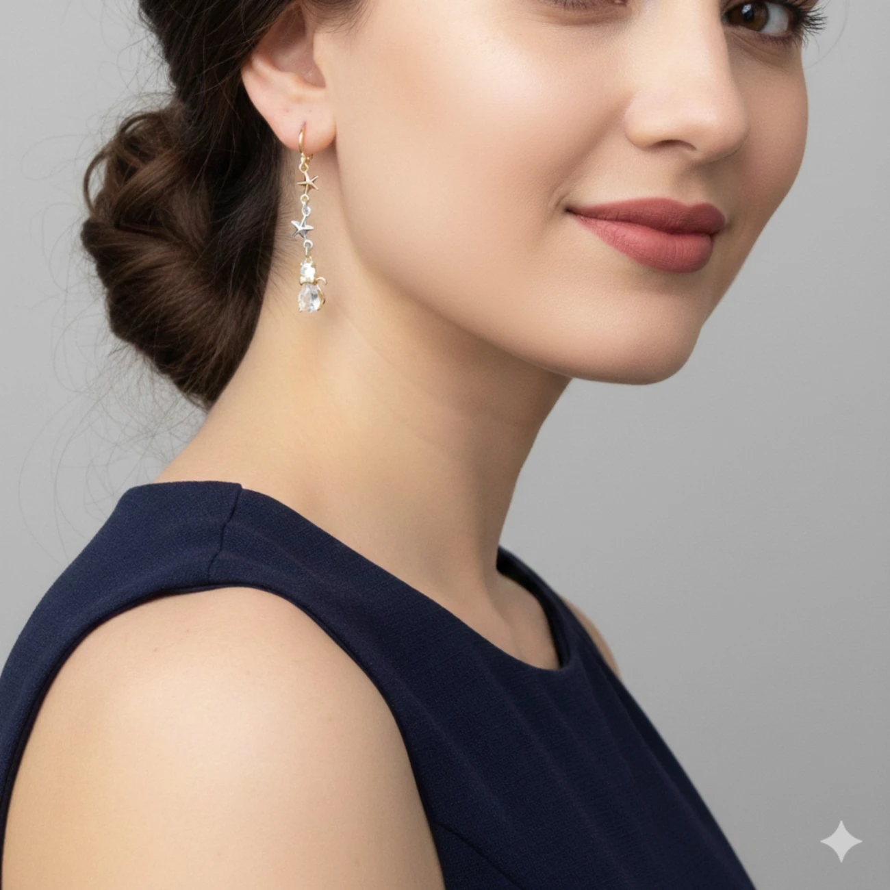 Stern Hängeohrringe Mit Zirkonia Dreifarbige Elegante Damen