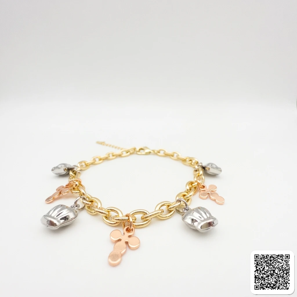 Charm-Armband Mit Kreuz- Und Kronenanhängern Gold Silber &
