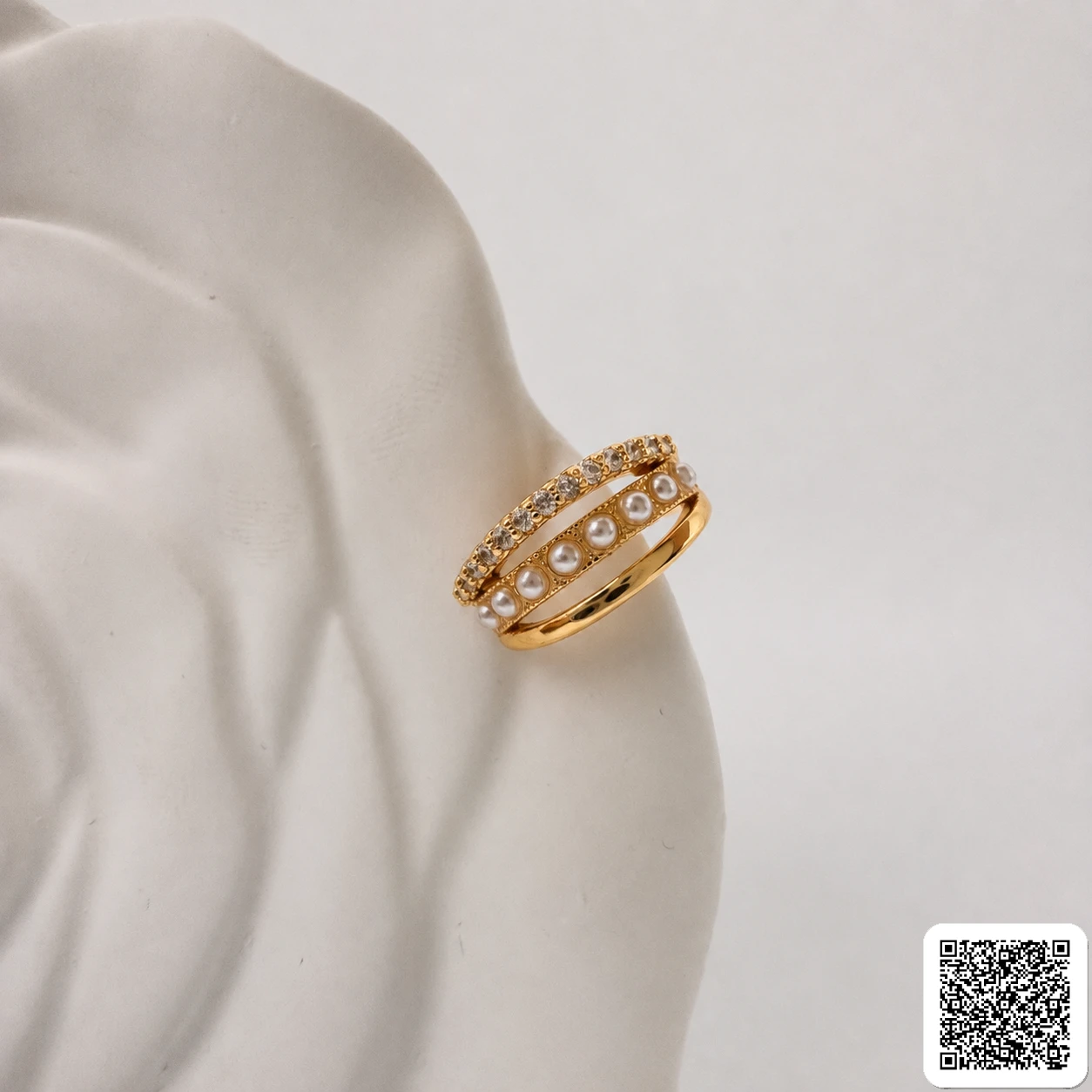 Eleganter Perlenring Mit Zirkonia Für Damen Goldfarbener