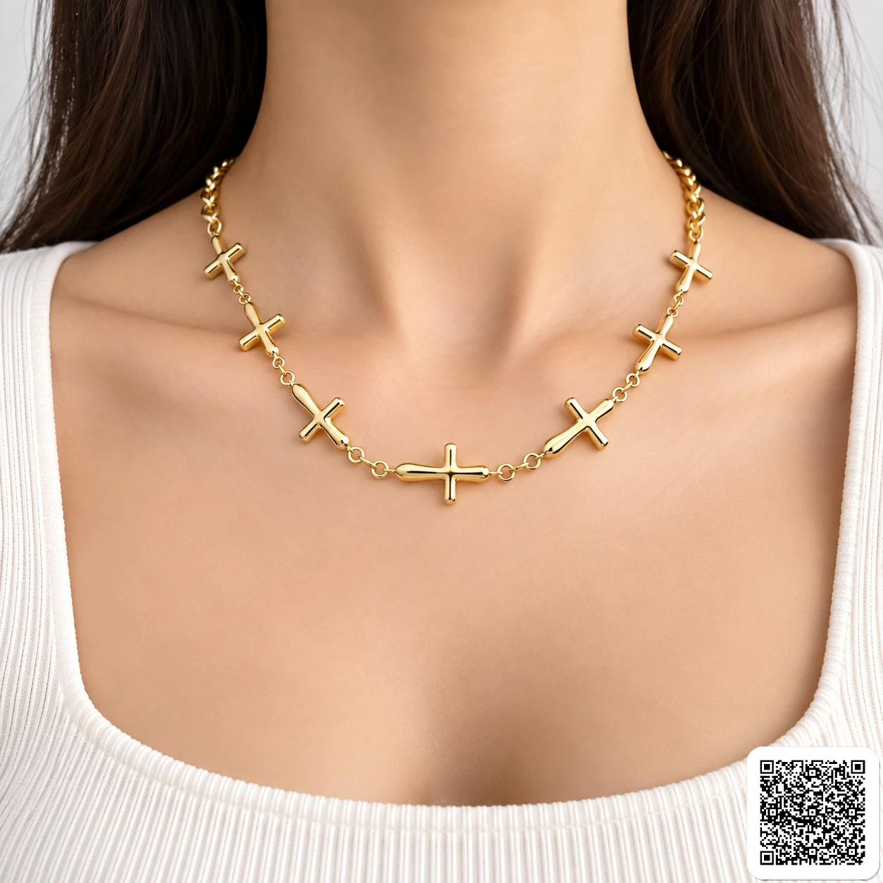 Luxuriöse Goldfarbene Kreuz Halskette Für Damen Eleganter