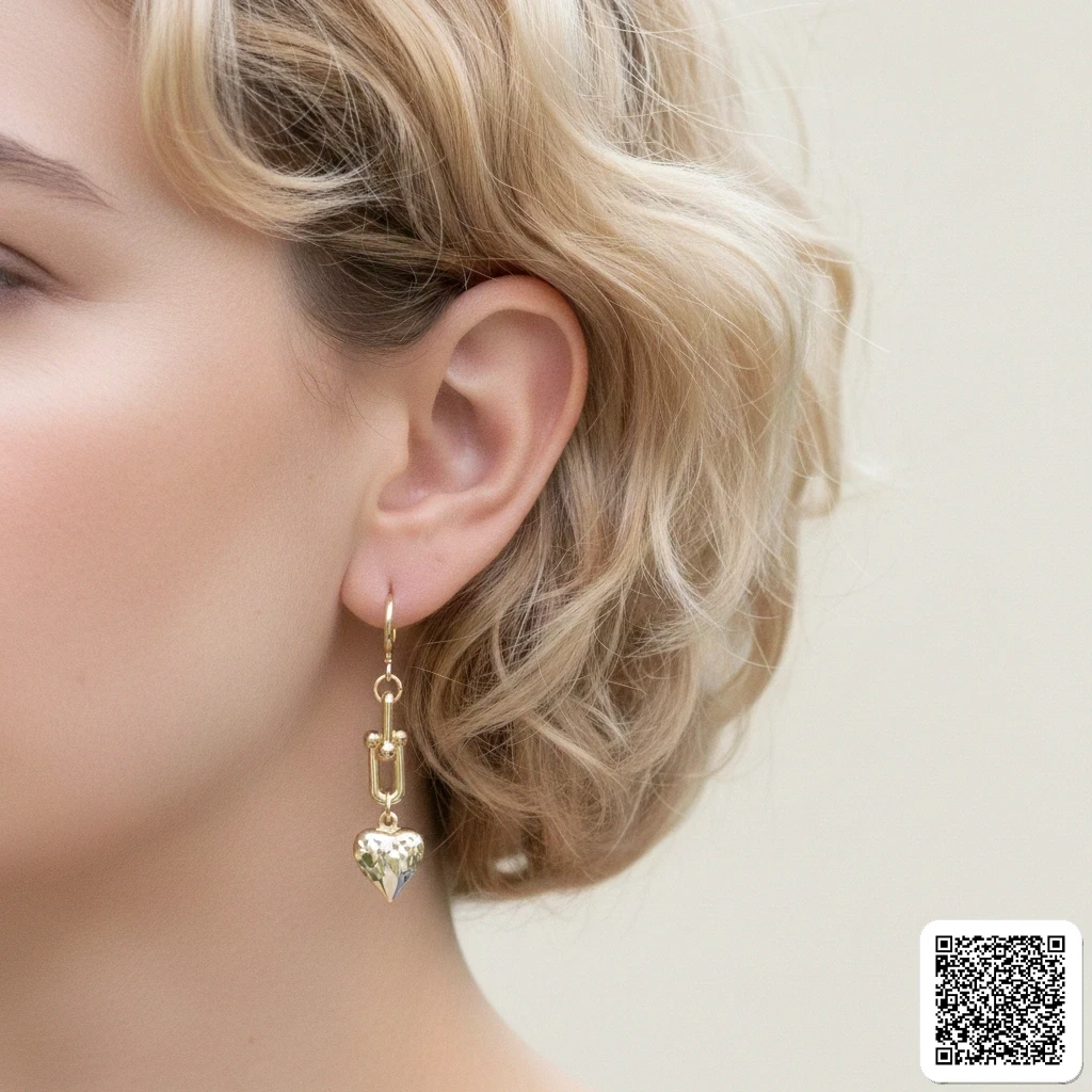 Goldfarbene Herz-Hängeohrringe Elegante Mini Creolen