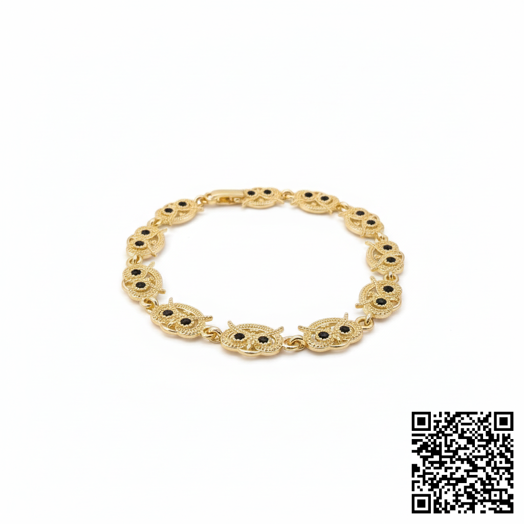 Goldfarbenes Eulen-Armband Mit Schwarzen Akzenten