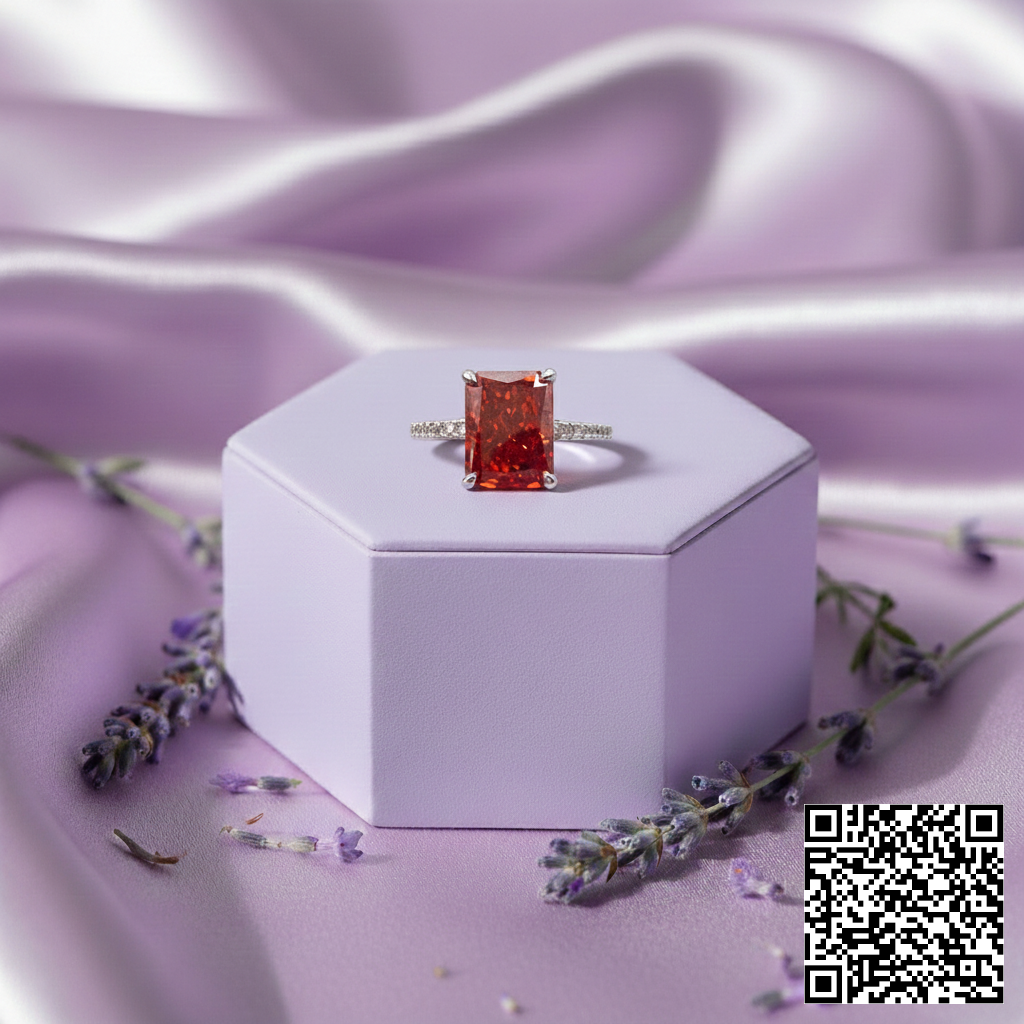 Eleganter Silberring Mit Rechteckigem Rotem Zirkonia