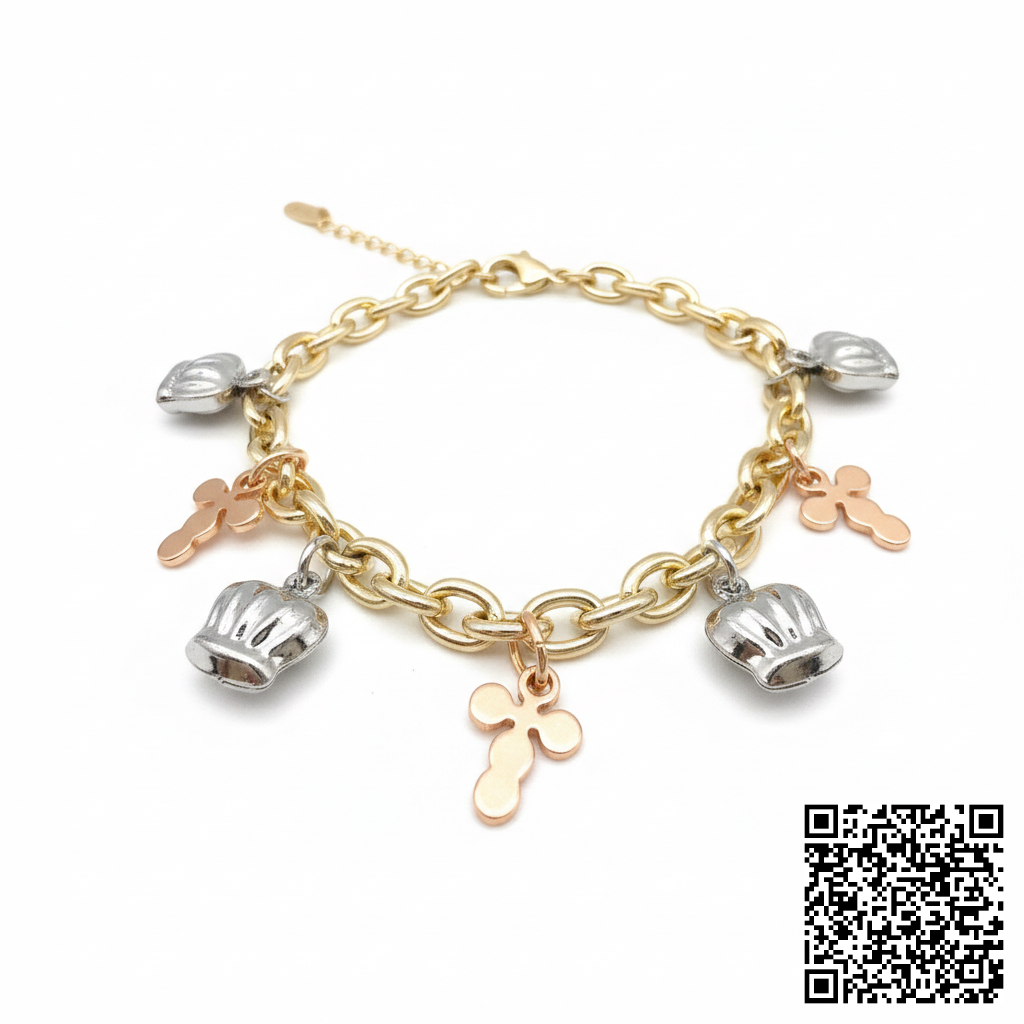 Charm-Armband Mit Kreuz- Und Kronenanhängern Gold Silber &