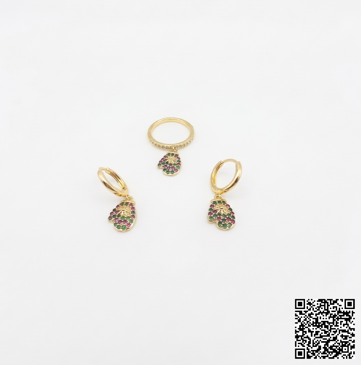 Vergoldetes Schmuckset Mit Hamsa-Hand Anhänger Ring & Creolen