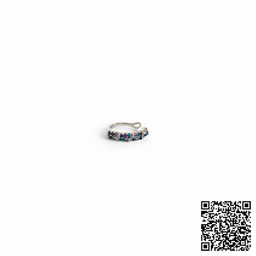 Verstellbarer Ear Cuff Mit Bunten Zirkonia Silberfarbener Ohrclip