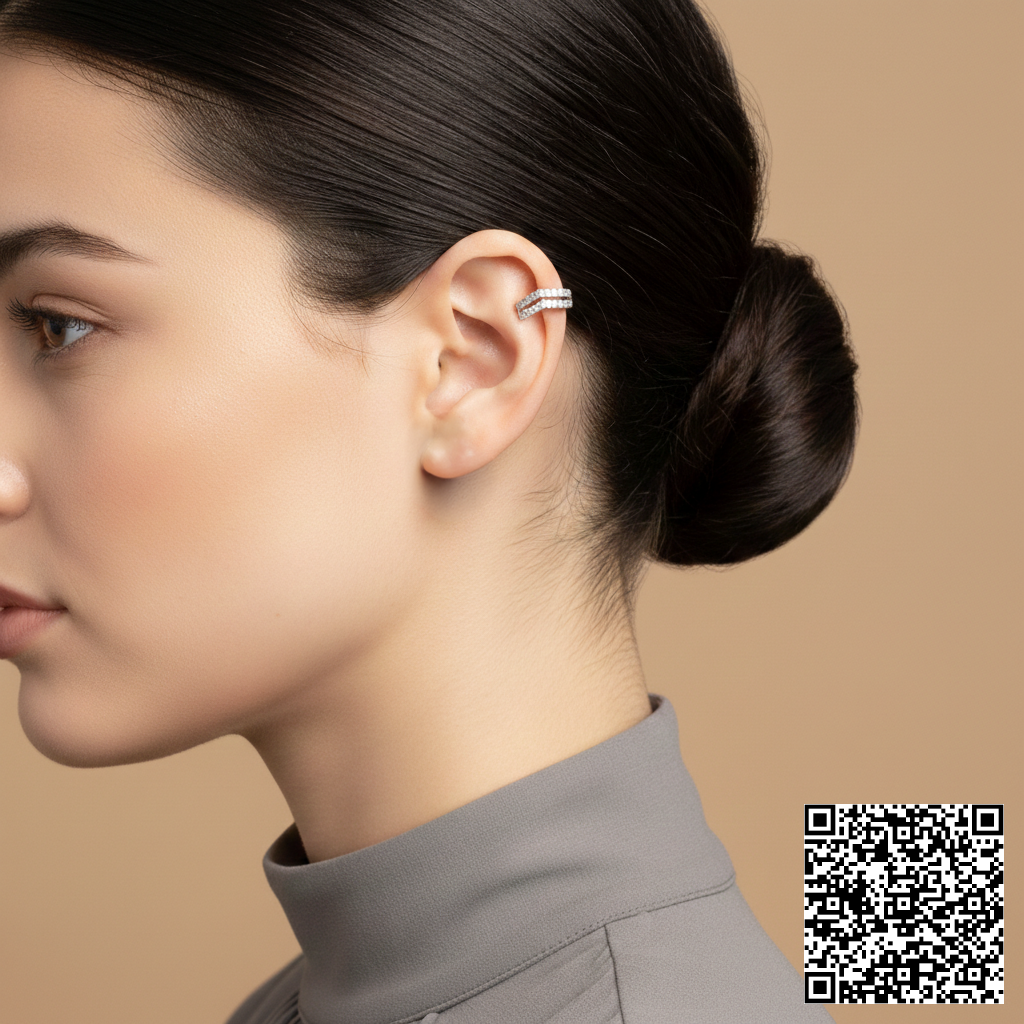 Eleganter Doppel-Ear Cuff Mit Zirkonia Silberfarbener Ohrclip