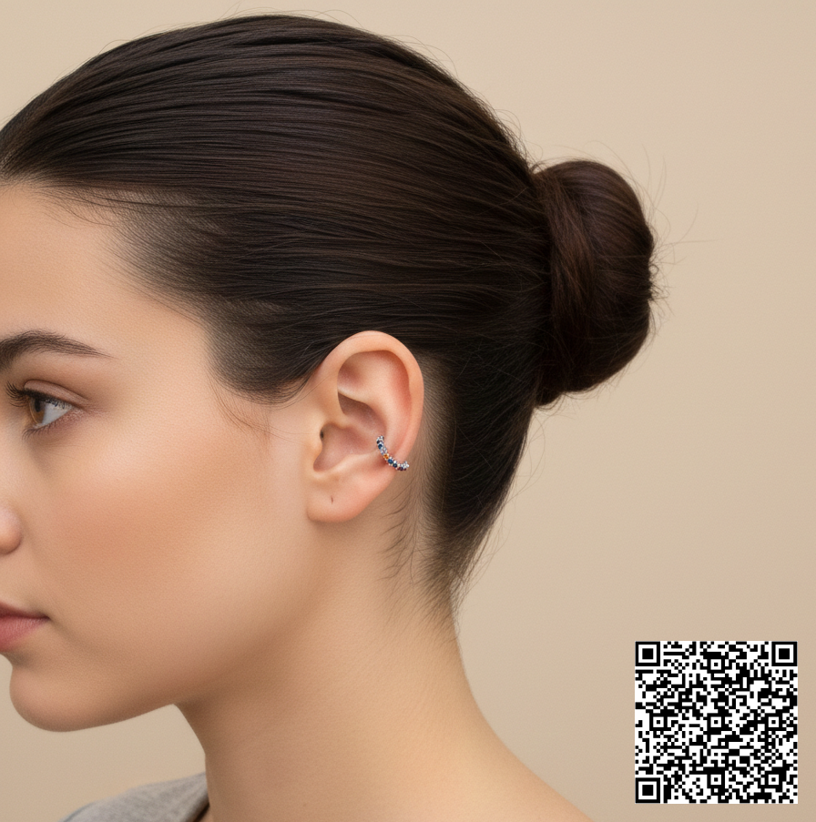 Regenbogen Ear Cuff Mit Bunten Zirkonia Silberfarbener Ohrclip