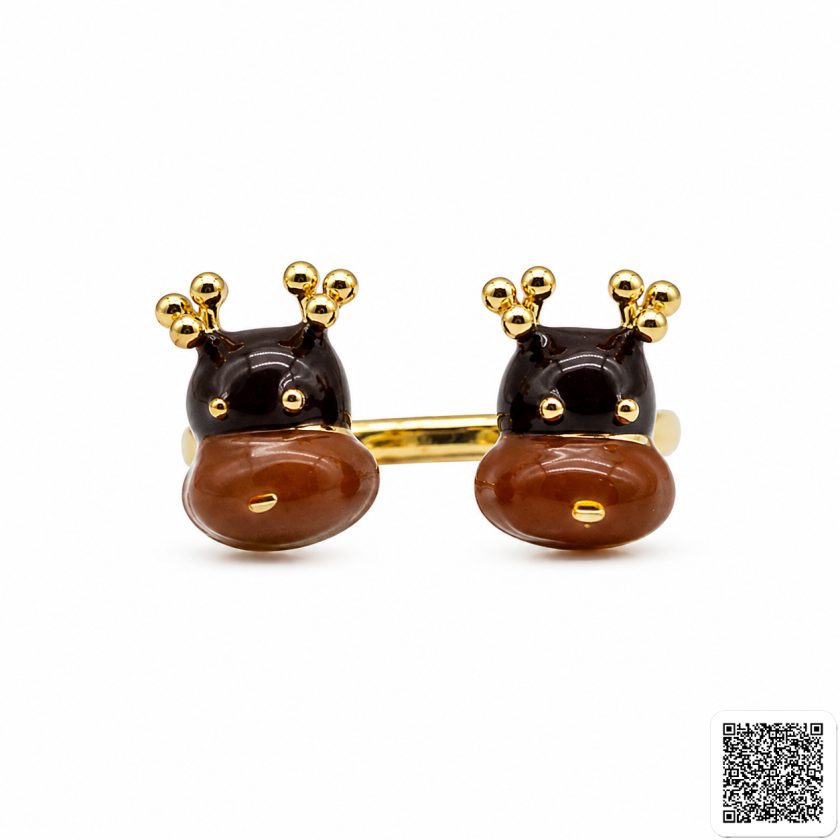2Er-Set Verstellbare Damenringe Mit Braunem Teddybär-Design