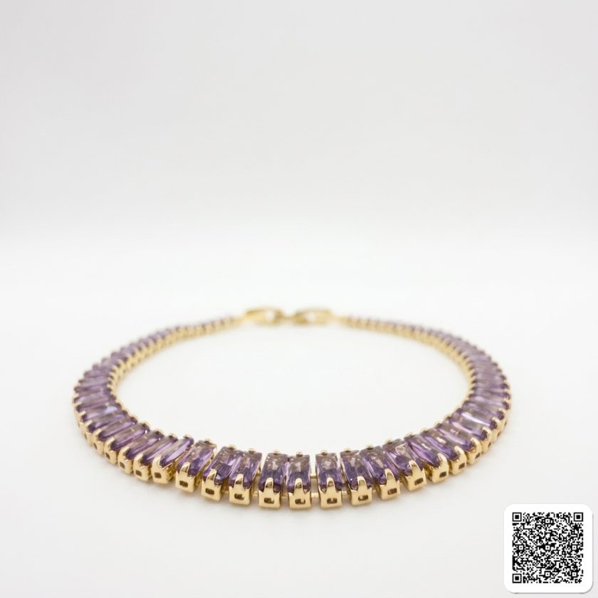 Goldenes Tennis Armband Mit Lila Zirkonia Elegantes Damenarmband