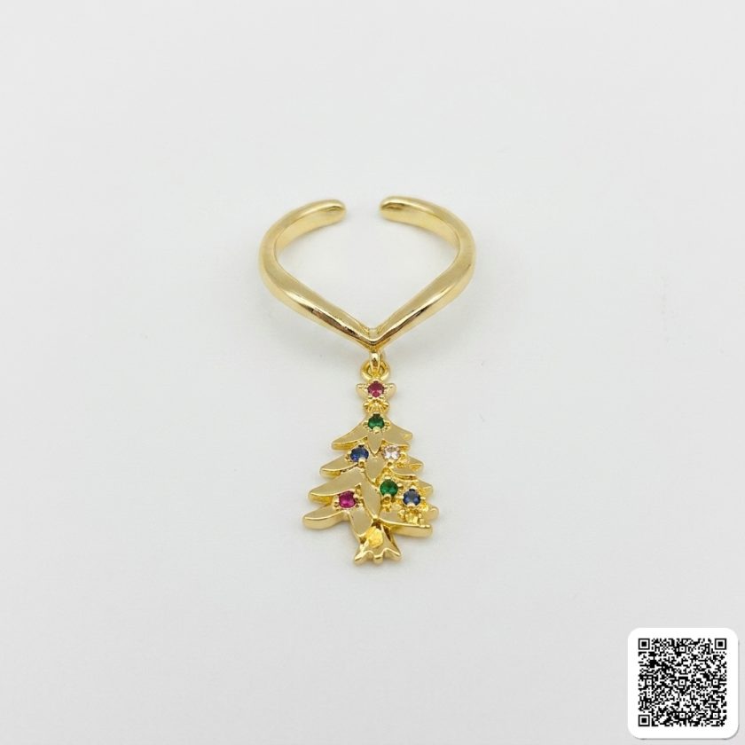 Goldfarbener Damenring Mit Blatt-Design Und Bunten Zirkonia