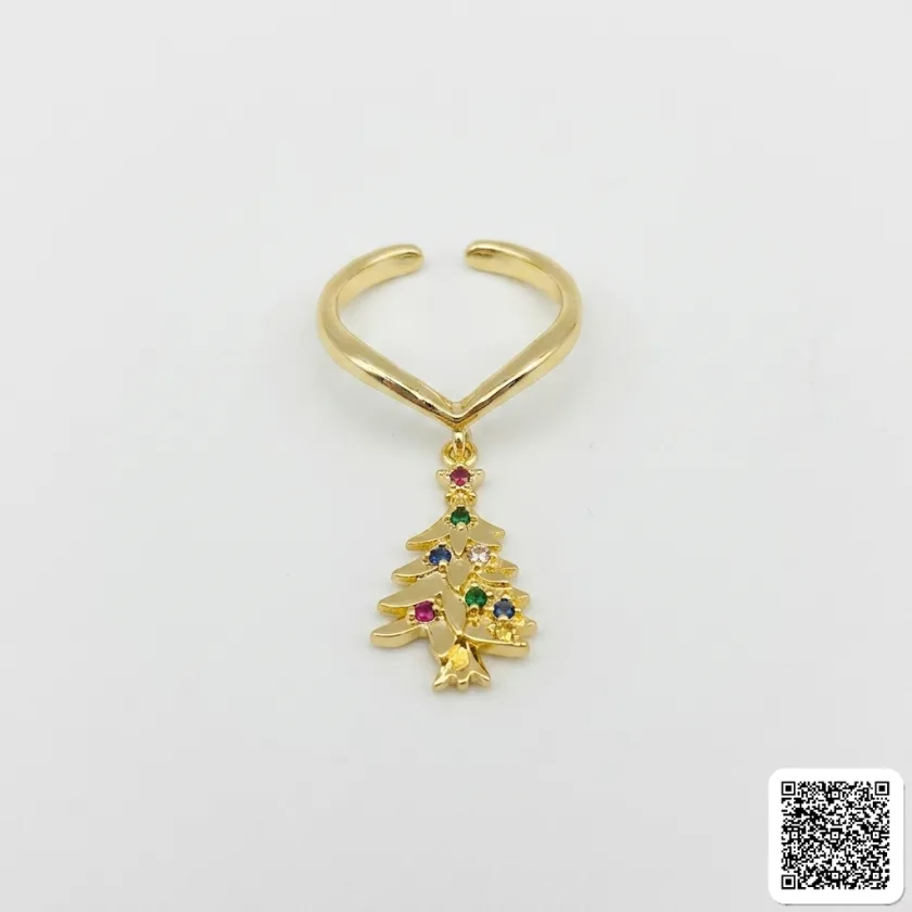 Goldfarbener Damenring Mit Blatt-Design Und Bunten Zirkonia
