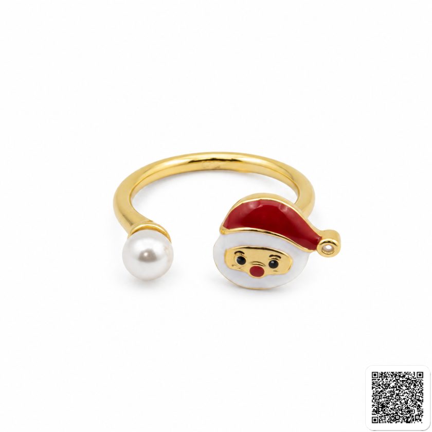 Verstellbarer Goldfarbener Damenring Mit Weihnachtsmann- Und