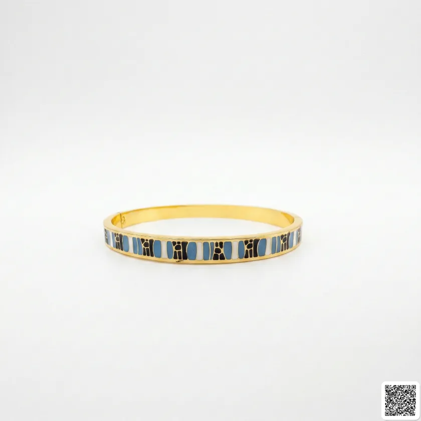 Goldener Armreif Mit Rot-Blau Emaille Eleganter Damen