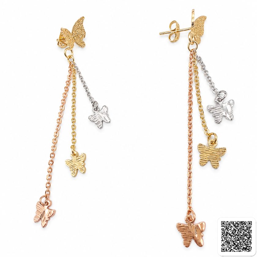 Dreifarbige Schmetterling Hängeohrringe Für Damen Elegante Lange