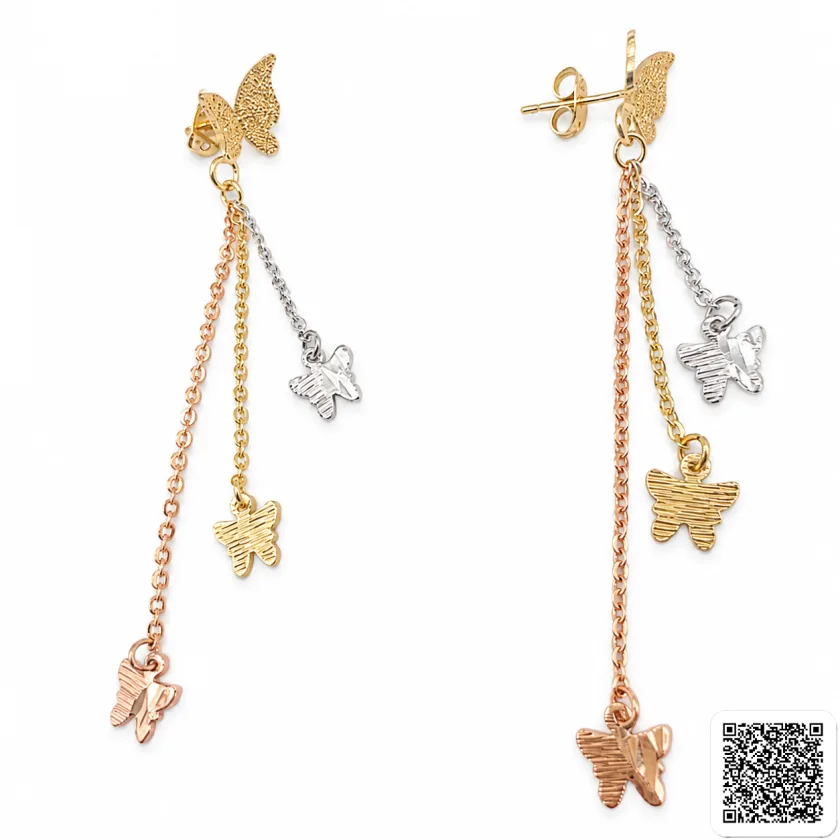 Dreifarbige Schmetterling Hängeohrringe Für Damen Elegante Lange