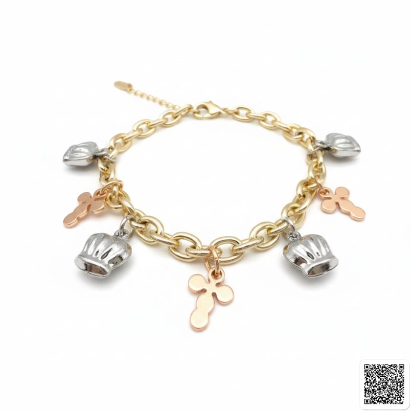 Charm-Armband Mit Kreuz- Und Kronenanhängern Gold Silber &