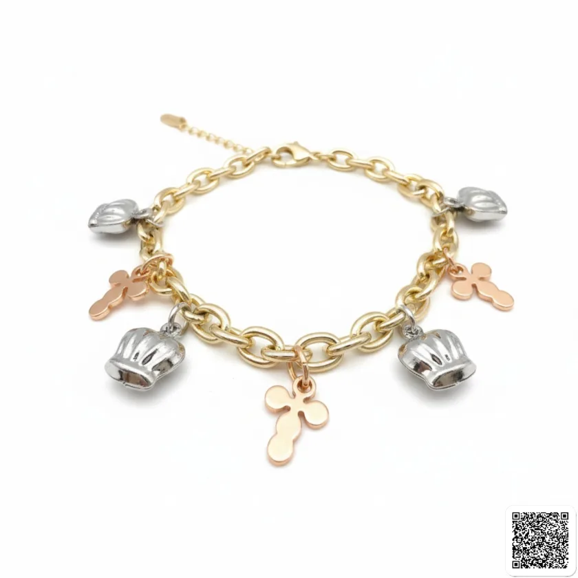 Charm-Armband Mit Kreuz- Und Kronenanhängern Gold Silber &