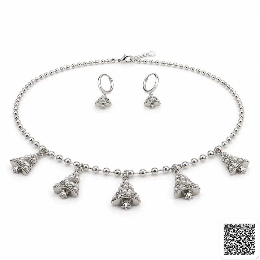Silbernes Weihnachtsbaum Schmuckset Mit Kette Und Ohrringen