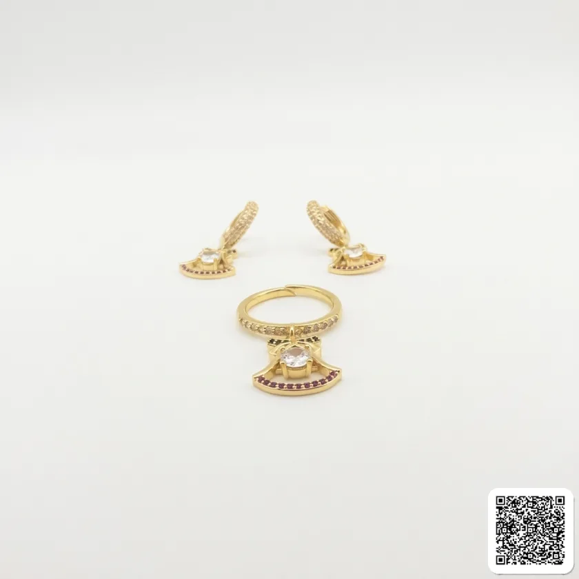 Damenring Mit Palmen- Und Herzdesign Goldfarben Zirkonia
