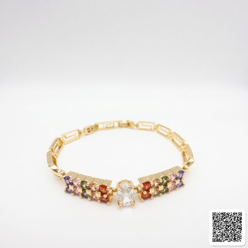 Elegantes Damen-Armband Mit Bunten Zirkonia Und Ovalem Kristall