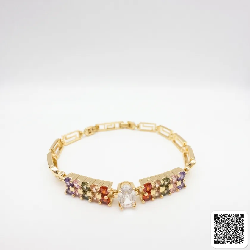 Elegantes Damen-Armband Mit Bunten Zirkonia Und Ovalem Kristall