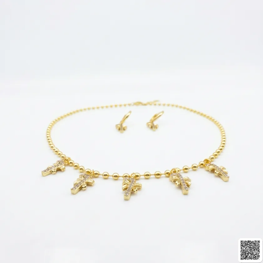 Elegantes Goldfarbenes Schmuckset Mit Palmenanhängern Halskette &