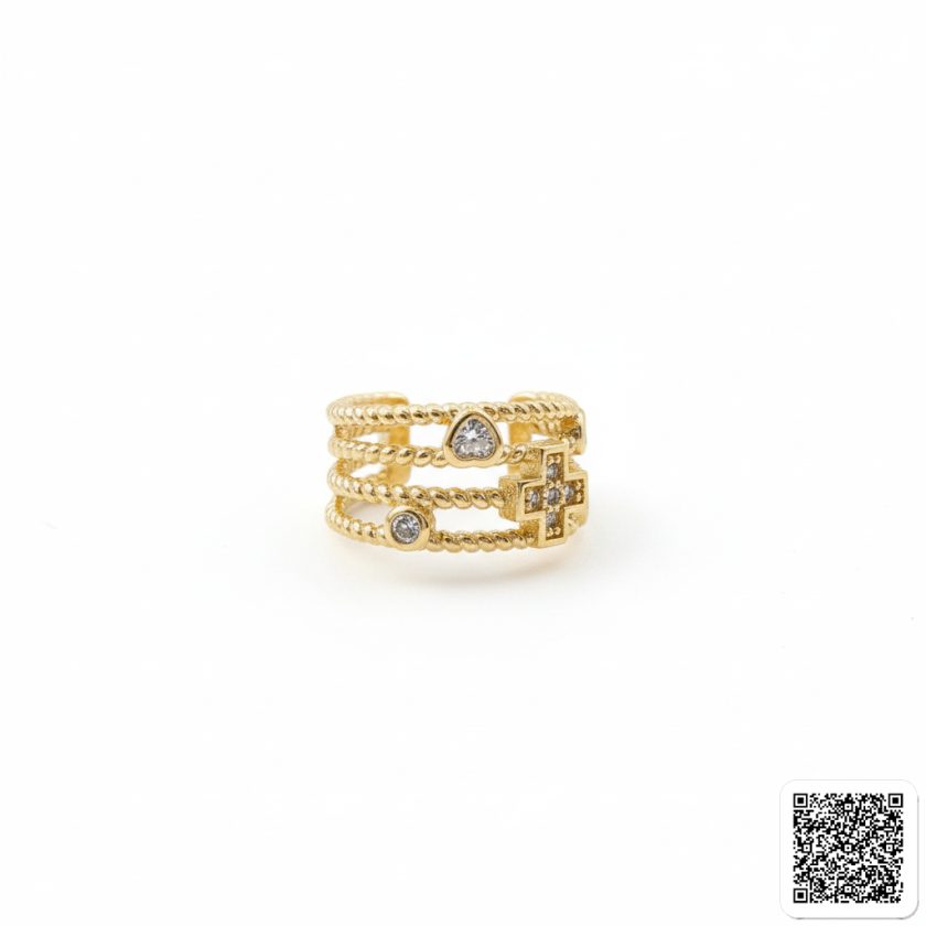 Goldener Mehrreihiger Ear Cuff Mit Zirkonia Eleganter Ohrschmuck