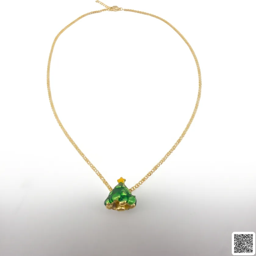 Goldfarbene Weihnachtsbaum Halskette Mit Emaille Damen Modeschmuck