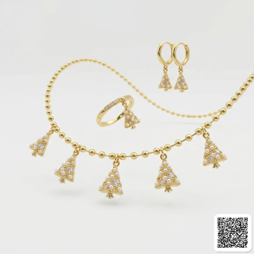 Elegantes Weihnachtsbaum Schmuckset Mit Perlen Halskette Ohrringe