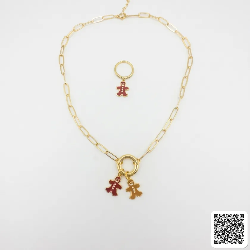 Goldenes Lebkuchenmännchen Schmuckset Mit Kette Und Ring