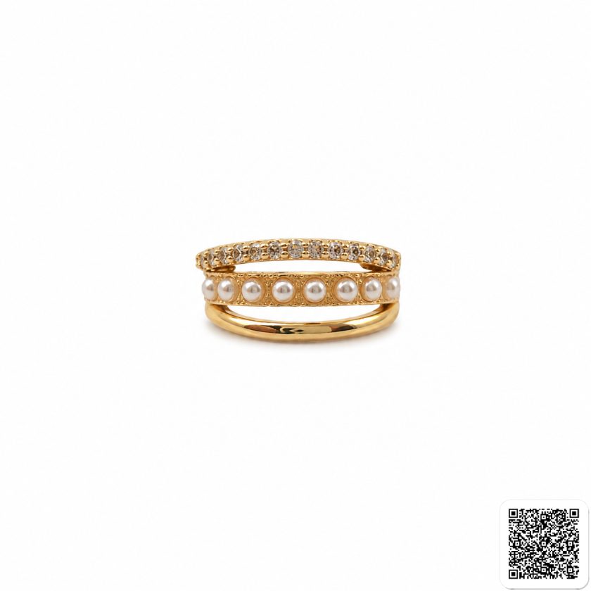 Eleganter Perlenring Mit Zirkonia Für Damen Goldfarbener