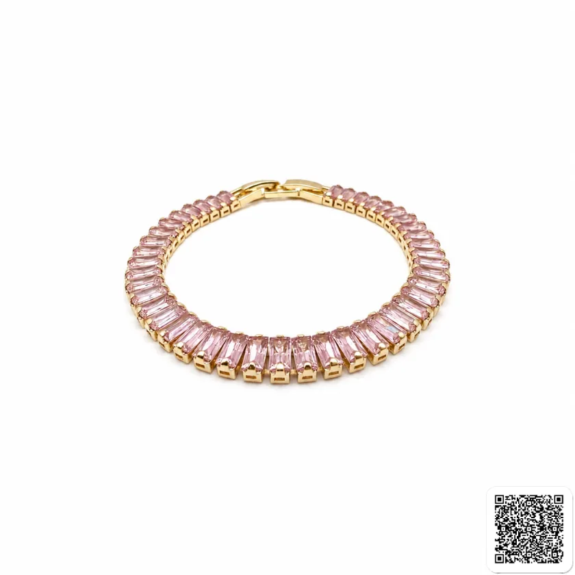 Elegantes Tennisarmband Mit Rosa Baguette-Zirkonia Goldfarben