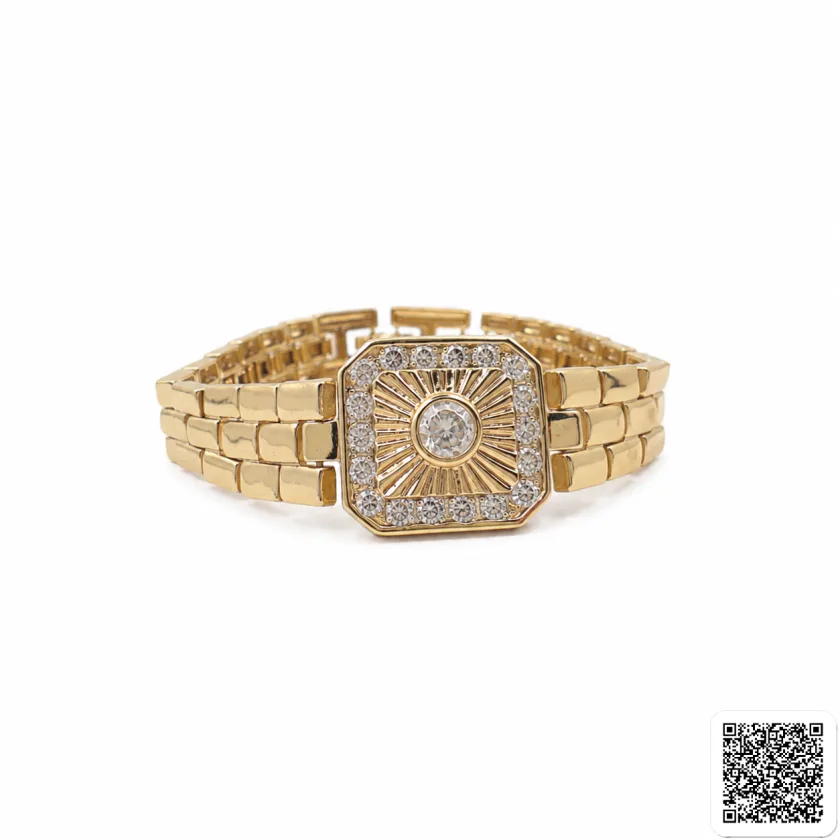 Elegante Goldfarbene Armbanduhr Mit Funkelndem Zifferblatt