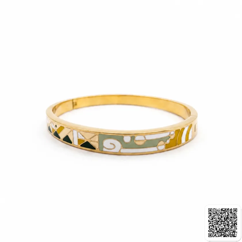 Eleganter Armreif Mit Geometrischem Muster In Gold Und Weiß