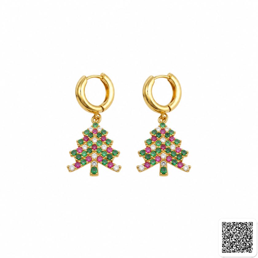Weihnachtsbaum Creolen Mit Bunten Zirkonia Goldfarben