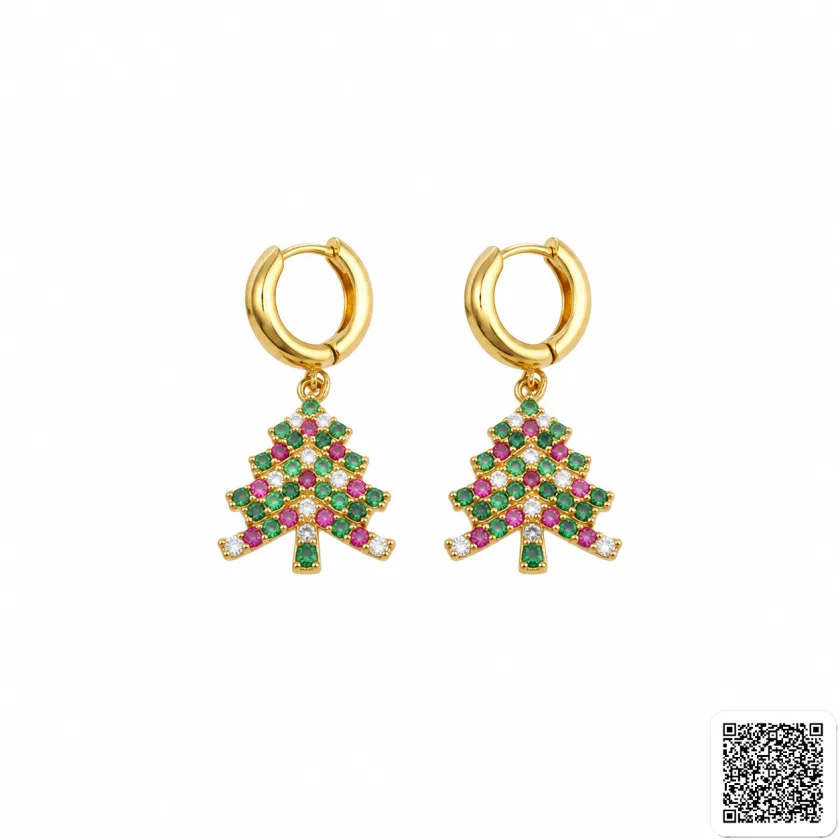 Weihnachtsbaum Creolen Mit Bunten Zirkonia Goldfarben