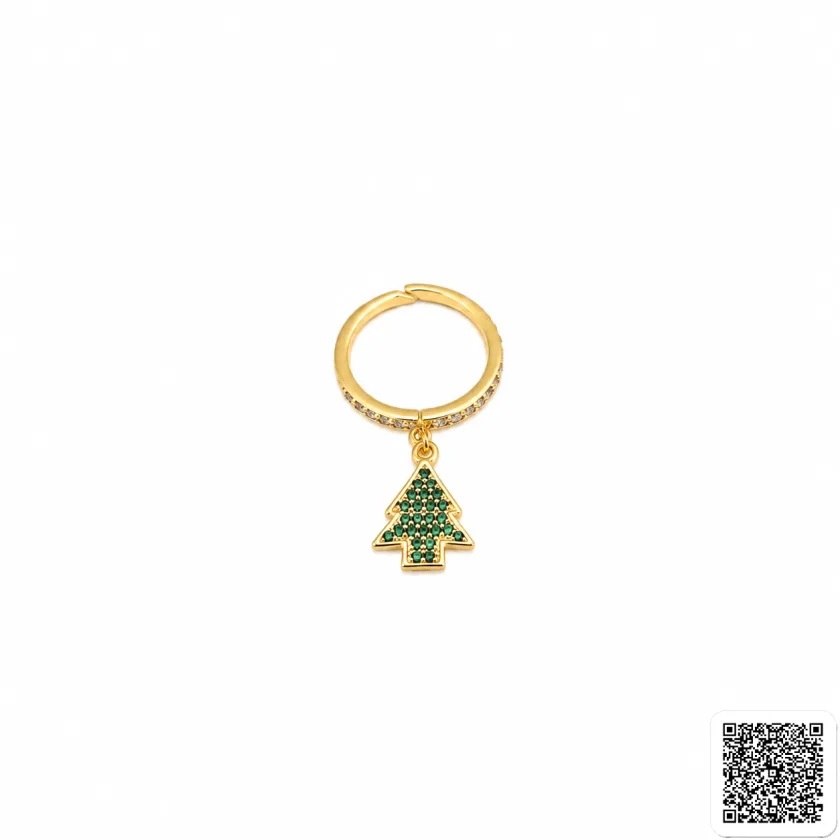 Goldring Mit Grünem Weihnachtsbaum Anhänger Verstellbarer