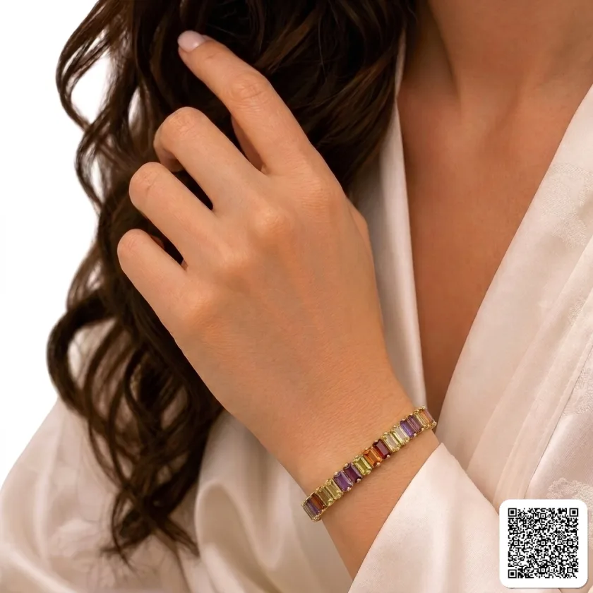 Pastellfarbiges Tennisarmband Mit Rechteckigen Zirkonia-Steinen