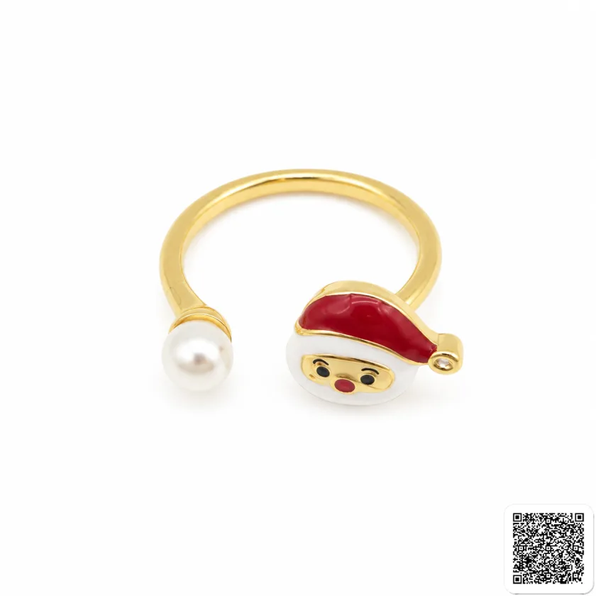 Verstellbarer Goldfarbener Damenring Mit Weihnachtsmann- Und