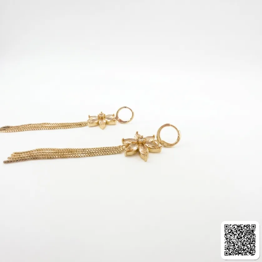 Goldene Blumen Quasten Ohrringe Mit Zirkonia Lange Damen Ohrhänger