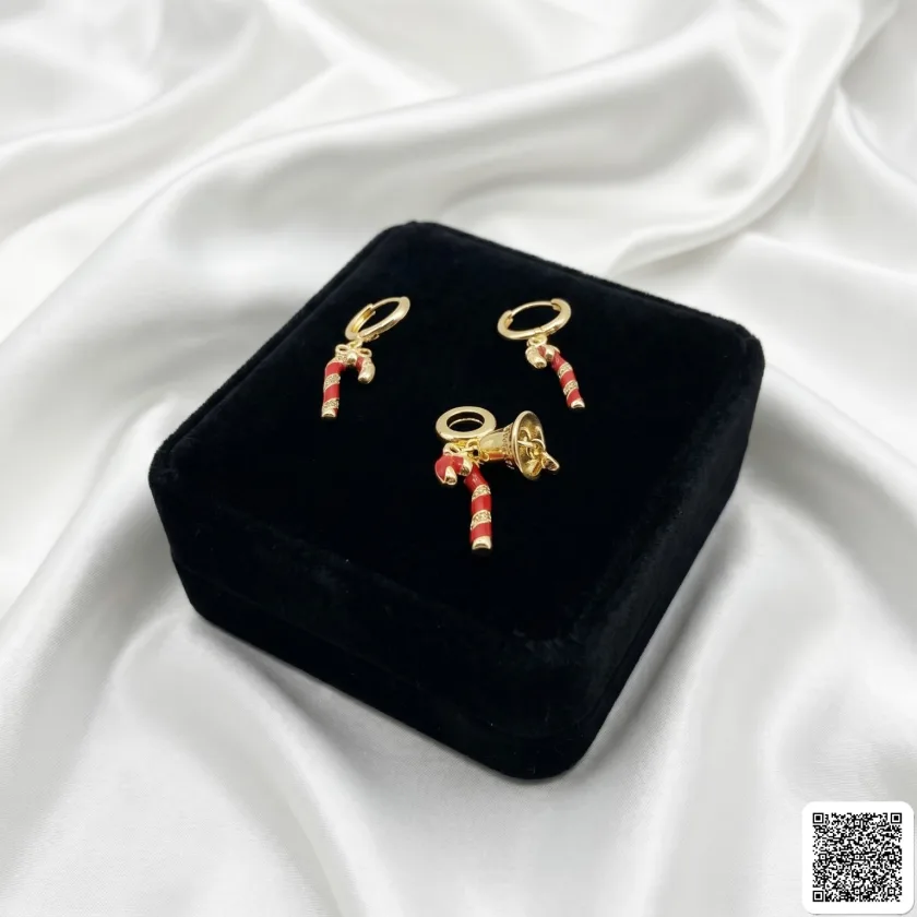 Weihnachts Schmuckset Mit Zuckerstangen Ohrringen Und Ring Roter