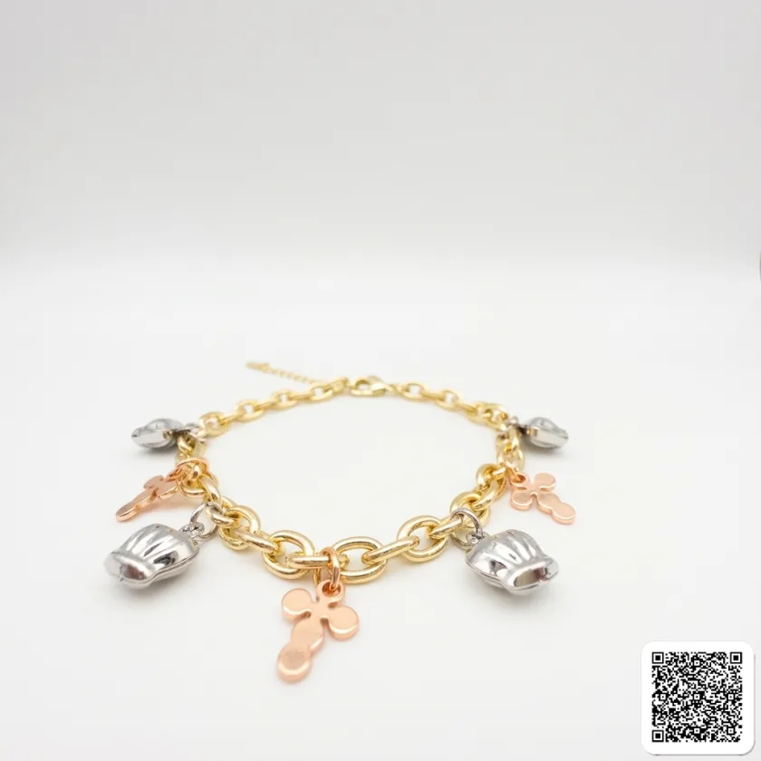 Charm-Armband Mit Kreuz- Und Kronenanhängern Gold Silber &