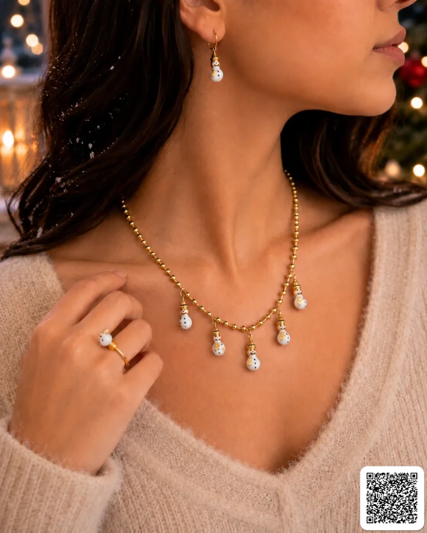 Goldfarbenes Weihnachts-Schmuckset Mit Schneemann-Motiven